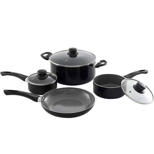 Non-Stick Aluminum 7-Piece Cookware Set – Pots, Saucepans & Frying Pan with Glass Lids