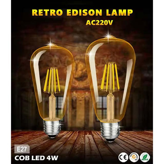 ST64 Dimmable LED Filament Bulb – Vintage Edison Amber Glass, 6W E27 220V, 2200K Warm Light, Energy-Saving Decorative LED Lamp