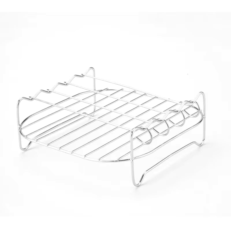 [17cm x 17cm x 7cm] Kit de grille carrée polyvalente pour friteuse à air – Support de barbecue en acier inoxydable avec brochettes – Grille polyvalente pour cuiseur vapeur et déshydrateur pour barbecue extérieur et cuisine