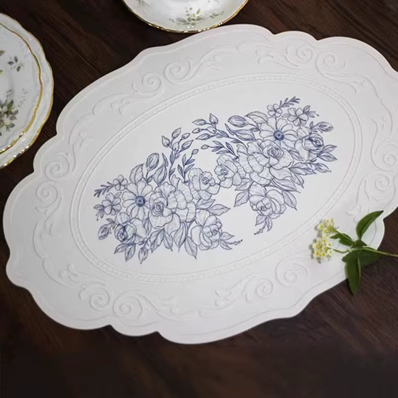 Napperon de table en silicone sculpté floral – Protection de table gaufrée rétro – Napperon antidérapant, imperméable et résistant à la chaleur pour la décoration de la maison, des cafés et des cuisines