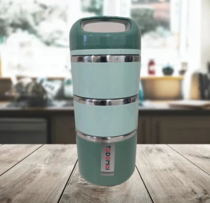 Boîte à déjeuner isotherme Tedemei 3 niveaux en acier inoxydable 1,43 L – Récipient alimentaire bento étanche avec poignée de transport
