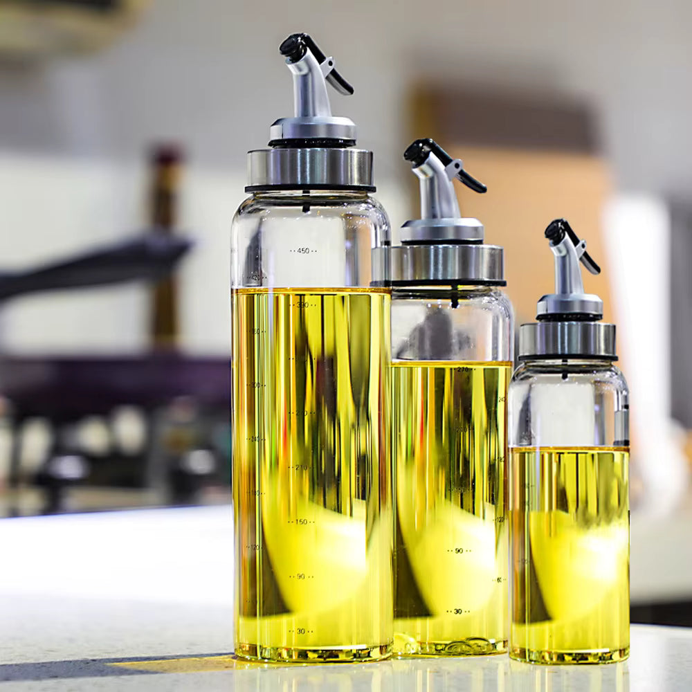 Bouteille distributrice d'huile et de vinaigre en verre de qualité supérieure | Bouteille d'assaisonnement et de sauce de cuisine de 180ml/300ml/500ml | Rangement en verre étanche pour la cuisine
