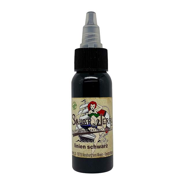 Sailor Jerry Tattoo Liner Black - Black Liner Ink, 30 ml, Made in Germany with Certificate - Distributed by Han Sen GmbH