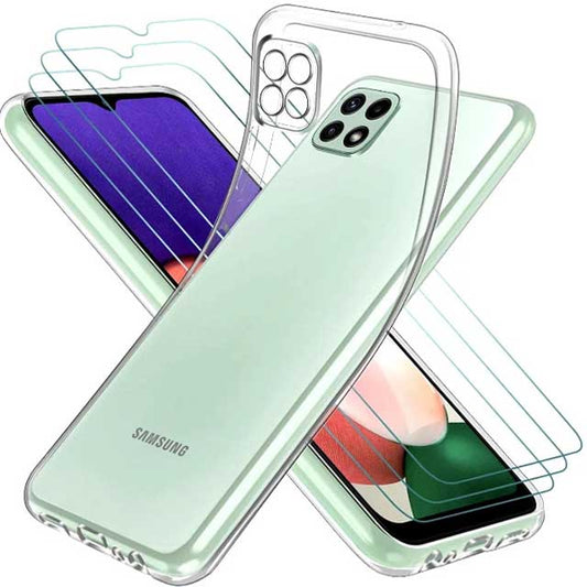 Samsung Galaxy A22 5G Case with 3-Pack Clear Glass Screen Protector – Durable 6.6" Transparent Back Cover