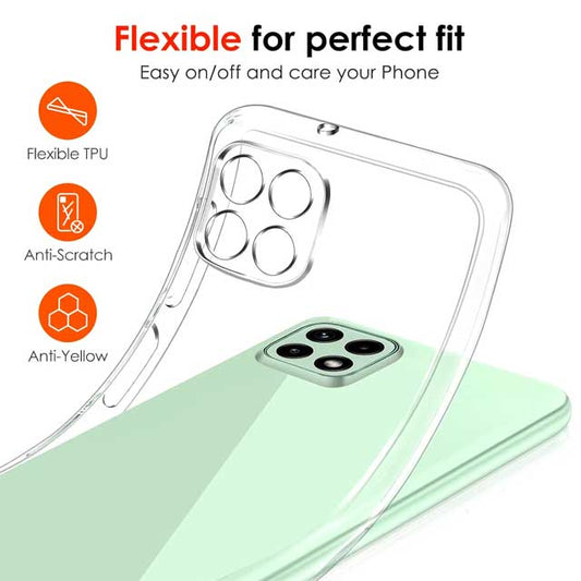 Samsung Galaxy A22 5G Case with 3-Pack Clear Glass Screen Protector – Durable 6.6" Transparent Back Cover