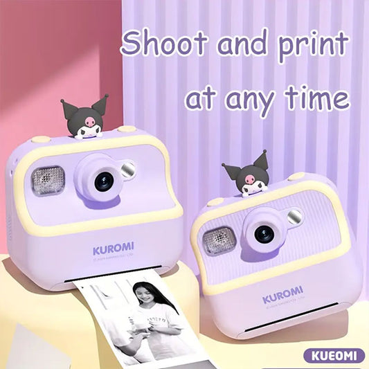 Sanrio Genuine Kurumi Cute Instant Camera – 2.5K HD, 2.4" Screen, 1500mAh, Type-C – Includes 3 Photo Papers, Hanging String & Watercolor Pen – Perfect Gift for Kids & Travel