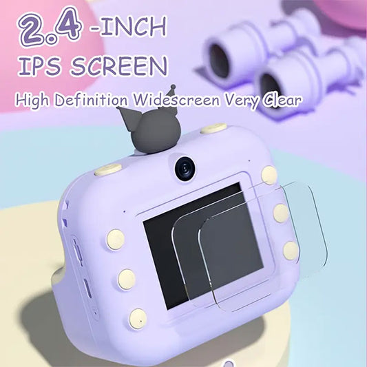 Sanrio Genuine Kurumi Cute Instant Camera – 2.5K HD, 2.4" Screen, 1500mAh, Type-C – Includes 3 Photo Papers, Hanging String & Watercolor Pen – Perfect Gift for Kids & Travel