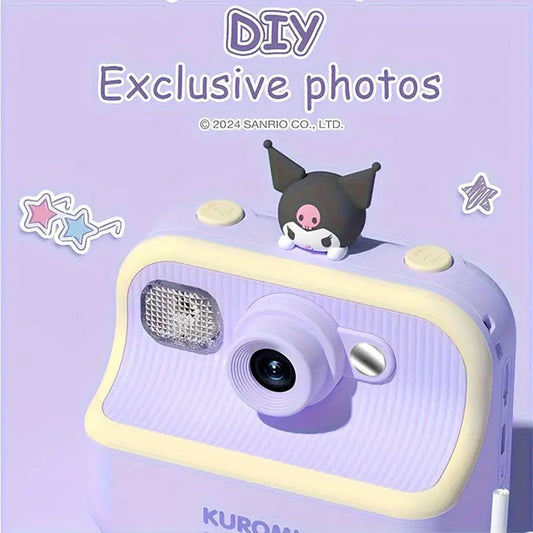 Sanrio Genuine Kurumi Cute Instant Camera – 2.5K HD, 2.4" Screen, 1500mAh, Type-C – Includes 3 Photo Papers, Hanging String & Watercolor Pen – Perfect Gift for Kids & Travel