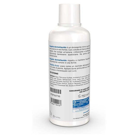 Saugella Dermoliquide Intimate Cleanser – pH 3.5 Anti-Odour &amp; Refreshing Toning Formula with Sage &amp; Lactic Acid