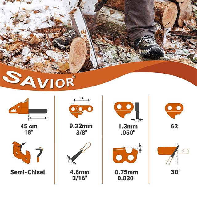 Savior 35cm Chainsaw Chain – 3/8 Inch LP Pitch, .050 Gauge, 52 Drive Links, Low Kickback | Compatible with Husqvarna, Echo CS-310, Ryobi RY3714, Dolmar, Craftsman, Poulan, Homelite &amp; More