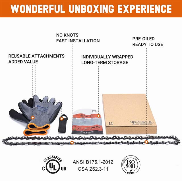 Savior 35cm Chainsaw Chain – 3/8 Inch LP Pitch, .050 Gauge, 52 Drive Links, Low Kickback | Compatible with Husqvarna, Echo CS-310, Ryobi RY3714, Dolmar, Craftsman, Poulan, Homelite &amp; More