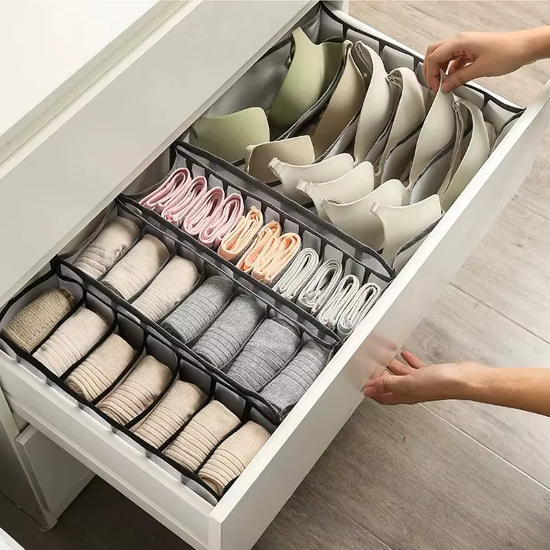 Ensemble de 3 Organiseurs de Rangement – Organiseurs de Placard Pliables pour Soutiens-Gorge, Chaussettes, Culottes et Accessoires (6, 7 et 11 Compartiments)