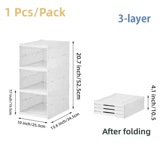 3/6 Tier Foldable Shoe Storage Box – Transparent Stackable Sneaker Organizer – Dustproof Folding Shoe Cabinet & Rack Shelf