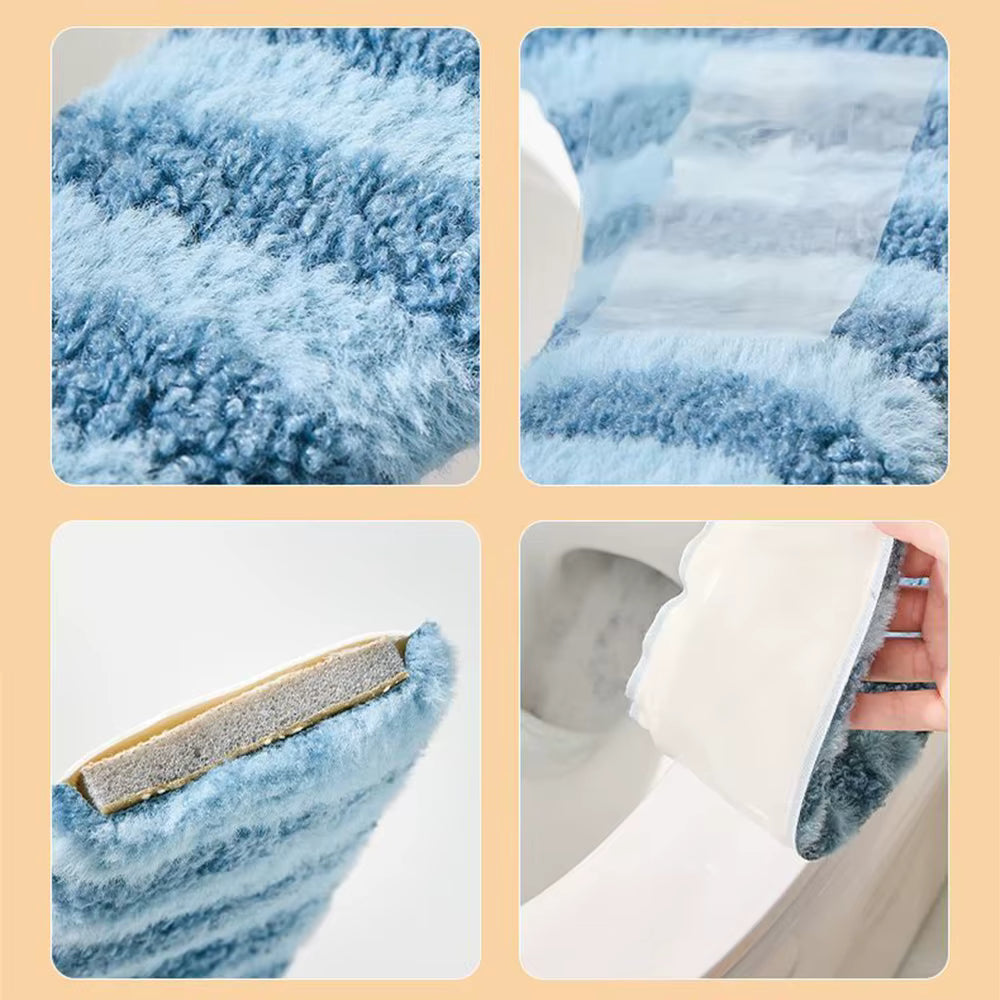 Universal Thickened Toilet Seat Cushion Cover – Washable & Reusable Soft Warmer Mat – Plush Winter Bathroom Seat Pad in Pastel Tones (Blue/Pink/Green/Beige)