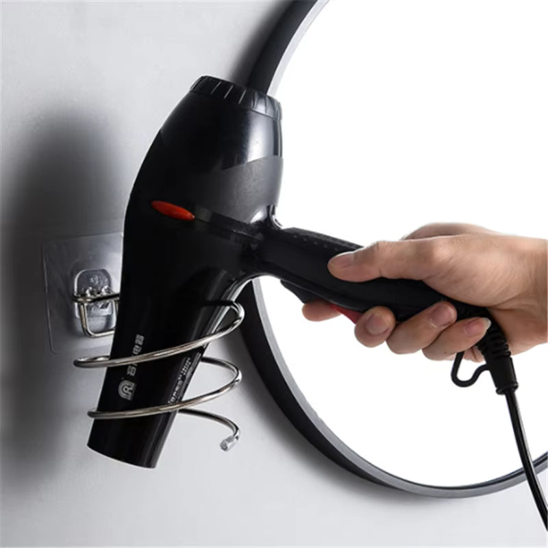 Support Universel Mural pour Sèche-Cheveux en Acier Inoxydable – Organisateur Souffleur Spiralé – Support Adhésif Sans Perçage ni Clou – Rangement Professionnel Anti-Rouille pour Outil Capillaire pour Salle de Bain et Coiffeuse