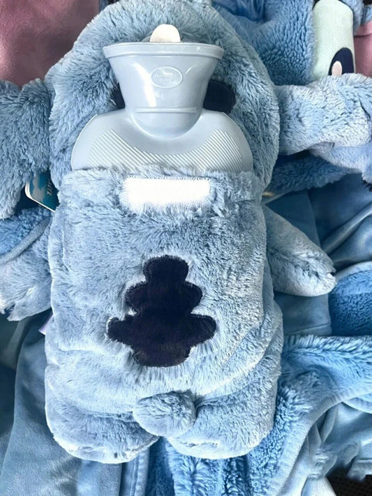 Fluffy Stitch Hot Water Bottle with Plush Cover – 500ml Cute Heat Therapy & Hand Warmer