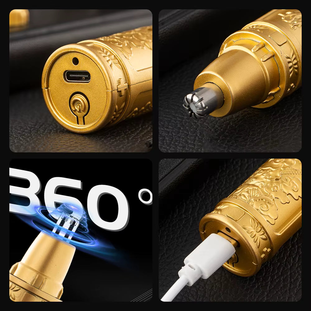 Golden Dragon & Phoenix Nose Hair Trimmer – Professional Nostril Hair Cutter – Waterproof Washable Blade Head – Compact & Portable Luxury Grooming for Men & Women