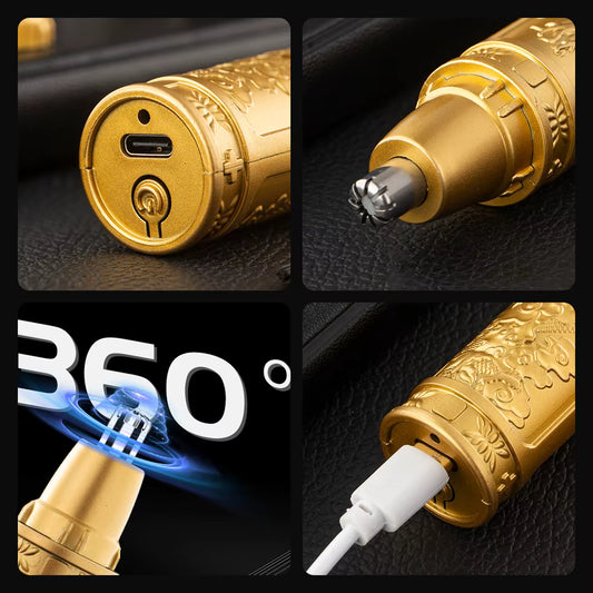 Golden Dragon & Phoenix Nose Hair Trimmer – Professional Nostril Hair Cutter – Waterproof Washable Blade Head – Compact & Portable Luxury Grooming for Men & Women