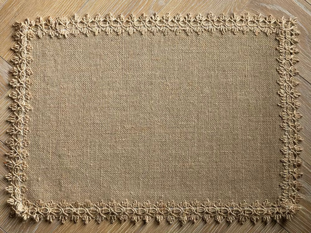 Sets de table tissés en jute | Napperons tressés rustiques en jute naturelle avec bordure en dentelle | Décoration de table de ferme pour les fêtes et les repas quotidiens