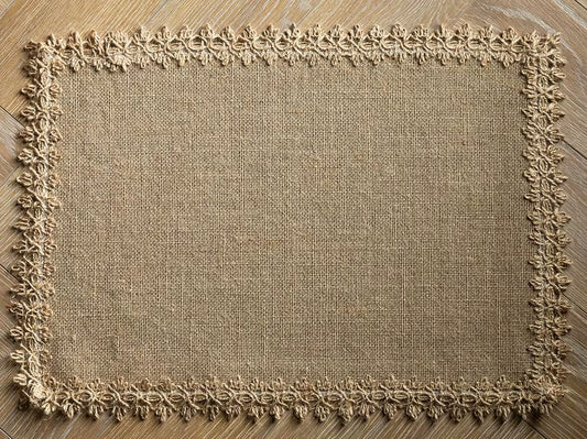 Burlap Woven Placemats | Rustic Braided Natural Jute with Lace Edging | Farmhouse Table Decor for Parties & Daily Dining