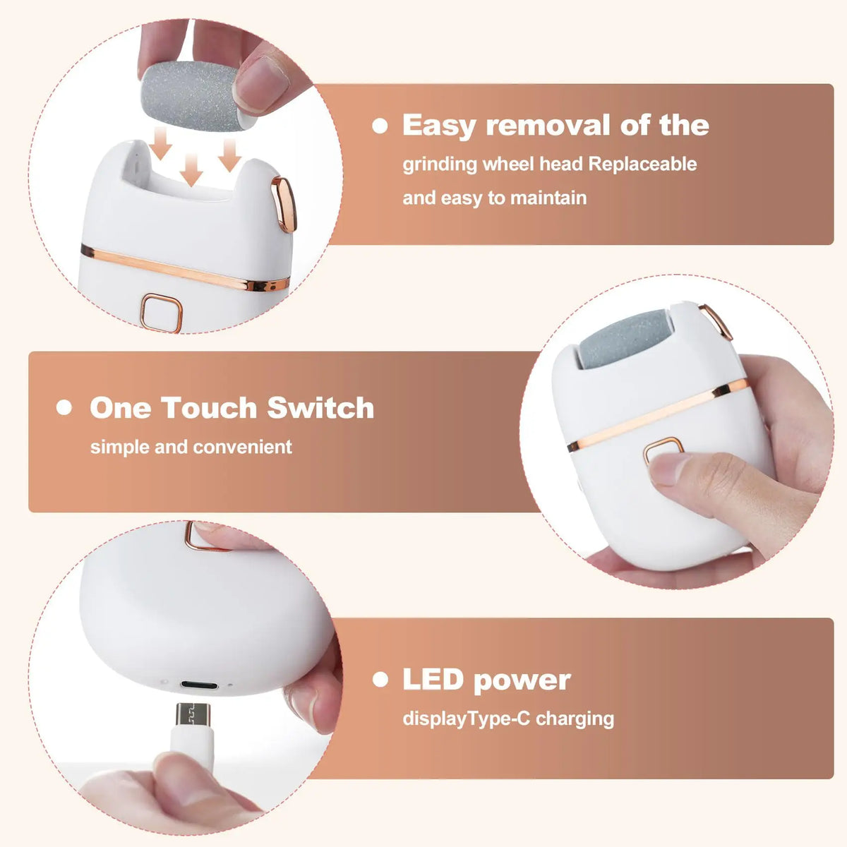 Electric Foot File & Callus Remover – Rechargeable Pedicure Tool with 2 Speeds & 3 Roller Heads for Smooth Feet