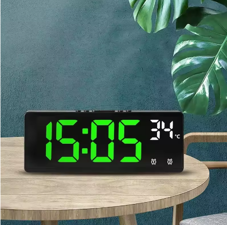 Voice Control Digital Alarm Clock – Temperature Display, Dual Alarm, Snooze, Night Mode, 12/24H LED Desk Clock