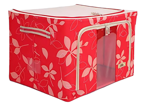66L Foldable Clothes Storage Organizer Box with Transparent Window – Steel Frame Saree, Blanket & Wardrobe Storage Bag