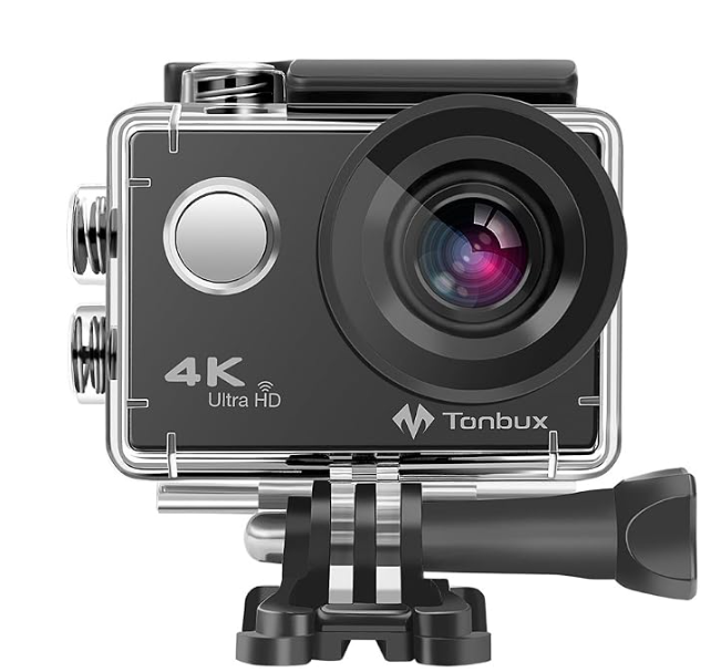 Tonbux 4K WiFi Waterproof Action Camera – 170° Wide Angle Sports Camera with 2" Display, Dual Batteries & Accessory Kit for Diving, Cycling & Motorcycling