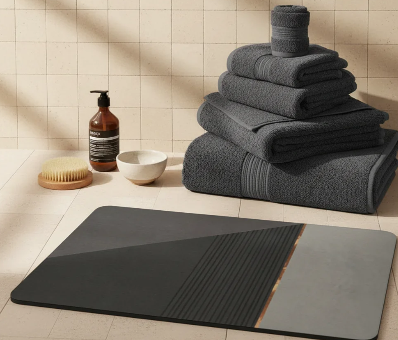Rectangular Absorbent Anti Slip Rubber Quick Dry Bath Mat (EGM055)