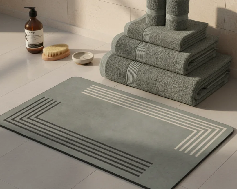 Rectangular Absorbent Anti Slip Rubber Quick Dry Bath Mat (EGM058)