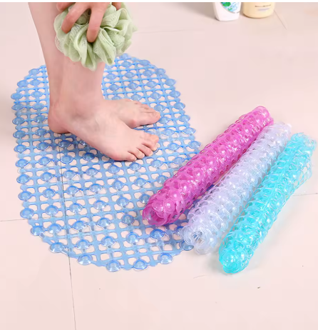 Pebble Frosted Anti-Slip Shower Mat – Anti-Mold Bathroom Mat with Foot Massager – Suction Cup Drainage Safety Mat (White/Blue/Pink/Green)