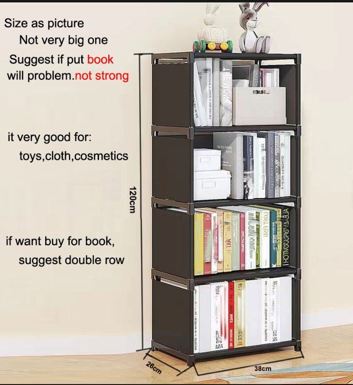 6-Layer Portable Storage Bookshelf with Dust-Proof Fabric Cover – Multipurpose DIY Book Rack & Organizer – Reinforced Metal Frame Standing Shelf for Home & Office (5/6 Tier)