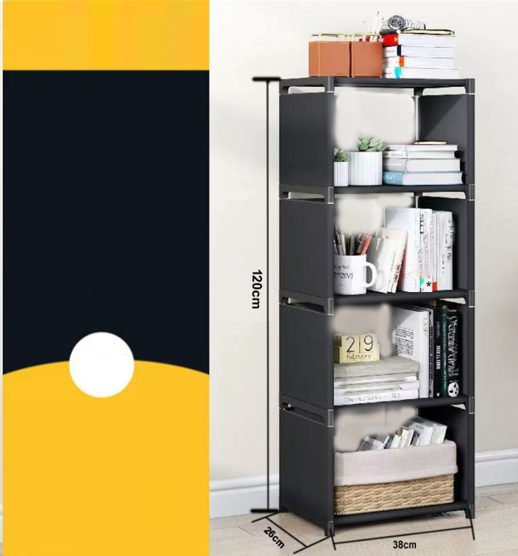6-Layer Portable Storage Bookshelf with Dust-Proof Fabric Cover – Multipurpose DIY Book Rack & Organizer – Reinforced Metal Frame Standing Shelf for Home & Office (5/6 Tier)