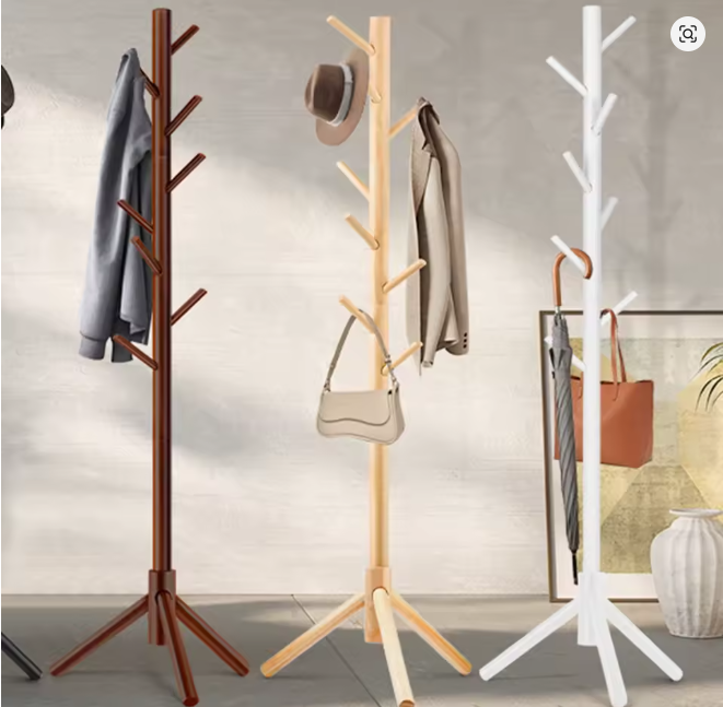 Triangle Base Tree Branch Coat Rack – Multi-Hook Mobile Standing Clothes Rack for Home, Living Room & Bedroom (White/Natural/Coffee)