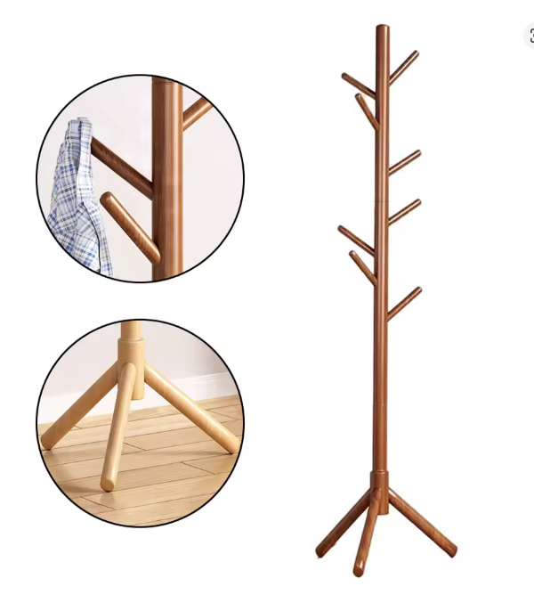 Triangle Base Tree Branch Coat Rack – Multi-Hook Mobile Standing Clothes Rack for Home, Living Room & Bedroom (White/Natural/Coffee)