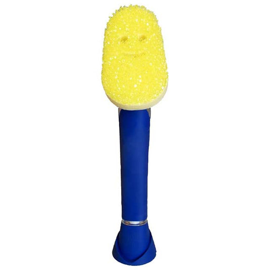 Scrub Dish Daddy Wand – Soap Dispensing Dish Brush with Handle, Multi-Texture Sponge, Scraper &amp; Detachable Head – Blue