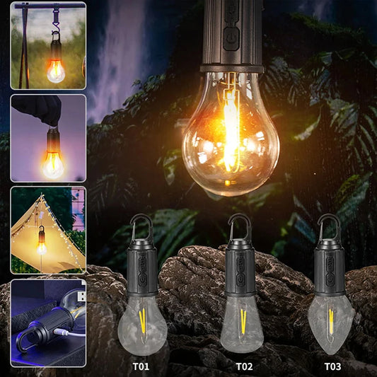 USB Rechargeable LED Camping Light – Portable Outdoor Hanging Lantern with 3 Lighting Modes & Type-C Charging