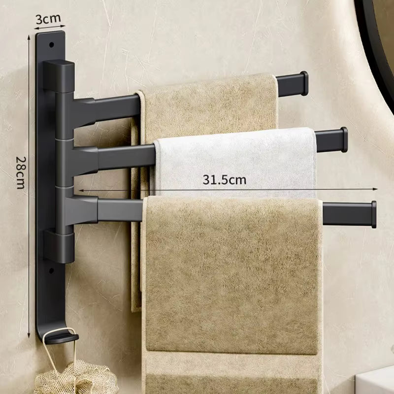Porte-serviettes pivotant en aluminium spatial – Support de serviettes orientable à 180° – Cintre mural multi-barres pour salle de bain et cuisine (2/3/4/5 couches)