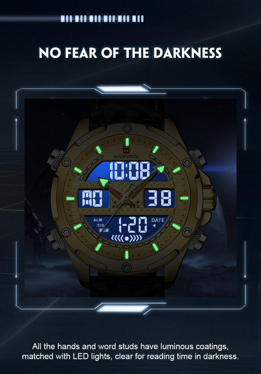 NAVIFORCE Digital x Analog Black Leather Men Watch (NF9194)