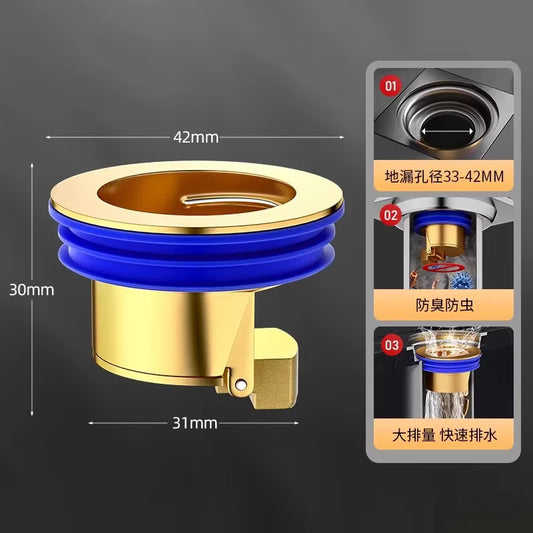 All-Copper Floor Drain Core – Odor-Proof & Anti-Backflow Sewage Plug – Universal Deodorizing Drain Filter with Integrated Hair Stopper (Gold/Silver)