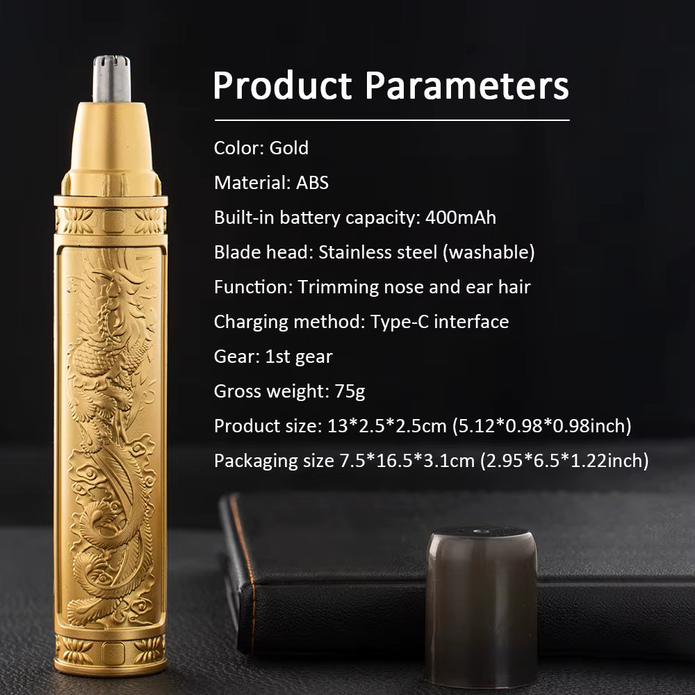 Golden Dragon & Phoenix Nose Hair Trimmer – Professional Nostril Hair Cutter – Waterproof Washable Blade Head – Compact & Portable Luxury Grooming for Men & Women