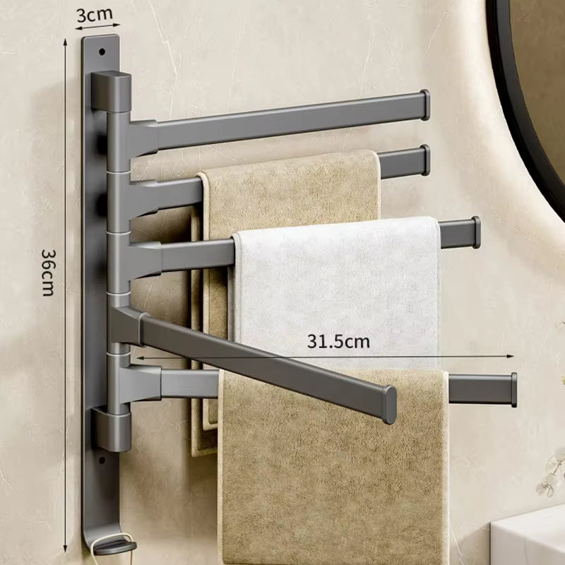 Porte-serviettes pivotant en aluminium spatial – Support de serviettes orientable à 180° – Cintre mural multi-barres pour salle de bain et cuisine (2/3/4/5 couches)