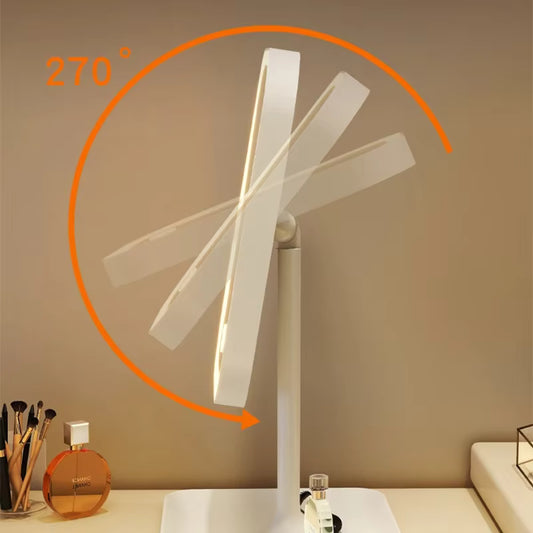 Unique Designer LED Vanity Makeup Mirror – 3-Color Dimmable Lighting & Touch Control – Modern Desktop Dressing Mirror for Bedroom & Vanity – High-Definition Illuminated Glass Mirror (White/Pink)