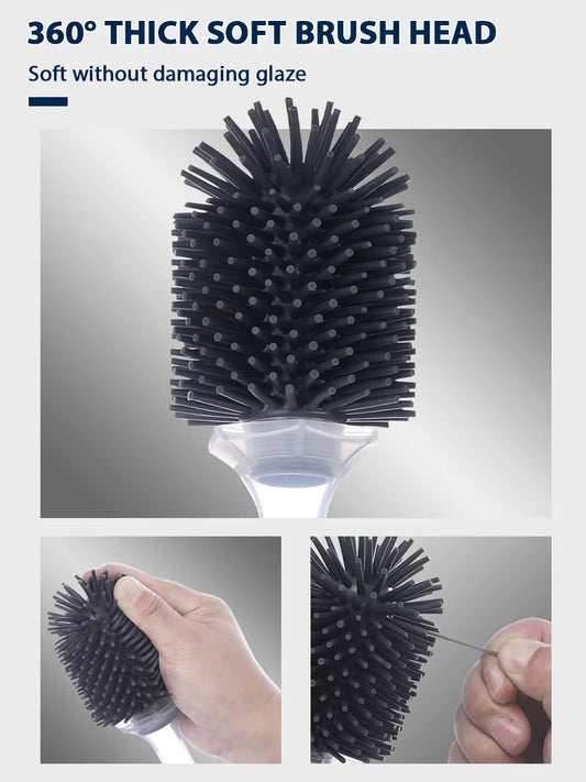 Water Spray Silicone Toilet Brush – 40cm Long Handle Refillable Scrubber – Wall-Mounted Breathable TPR Brush for Deep WC Cleaning
