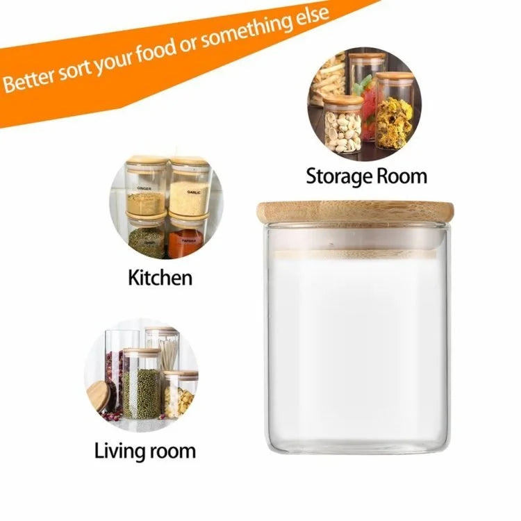 Bocal de conservation en verre de 700 ml avec couvercle en bambou – Récipient de cuisine hermétique pour bonbons, snacks et aliments secs (10 x 12 cm)