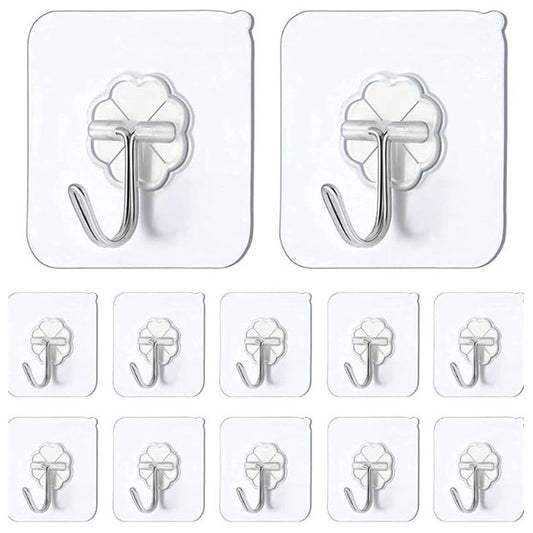 Self-Adhesive Clothes Hanging Hooks - Pack of 10, Strong Wall-Mounted Hook Organizers for Home & Closet Use