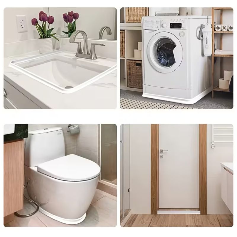 Self-Adhesive Silicone Water Barrier Strip – Flexible Bathroom & Kitchen Splash Guard – 1M Waterproof Sealing Strip for Shower Doors, Countertops, and Floor Wet-Dry Separation