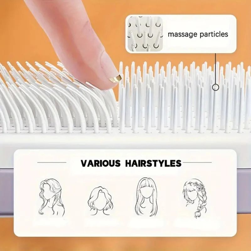 Self-Cleaning Scalp Massage Hair Brush – One-Key Retractable Airbag Comb – Portable Anti-Static Detangling Brush for All Hair Types and Professional Styling