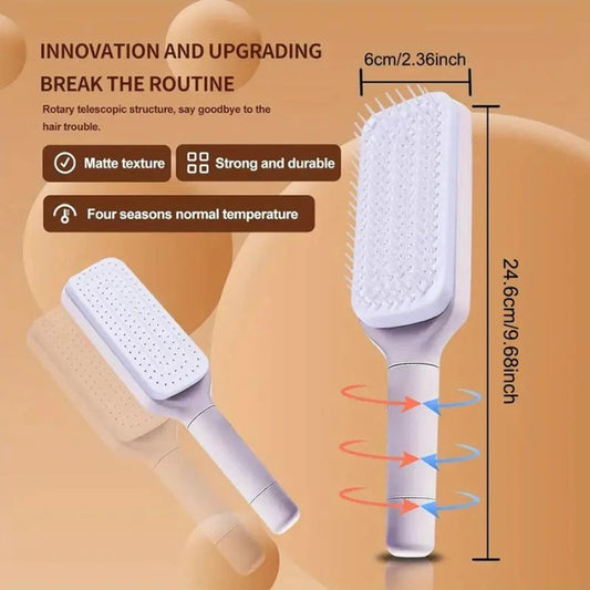 Self-Cleaning Scalp Massage Hair Brush – One-Key Retractable Airbag Comb – Portable Anti-Static Detangling Brush for All Hair Types and Professional Styling