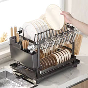 Self-Draining Kitchen Dish Rack – Multifunctional Foldable Bowl & Utensil Storage Organizer – Countertop Space-Saving Drainer for Dishes, Chopsticks & Cutlery